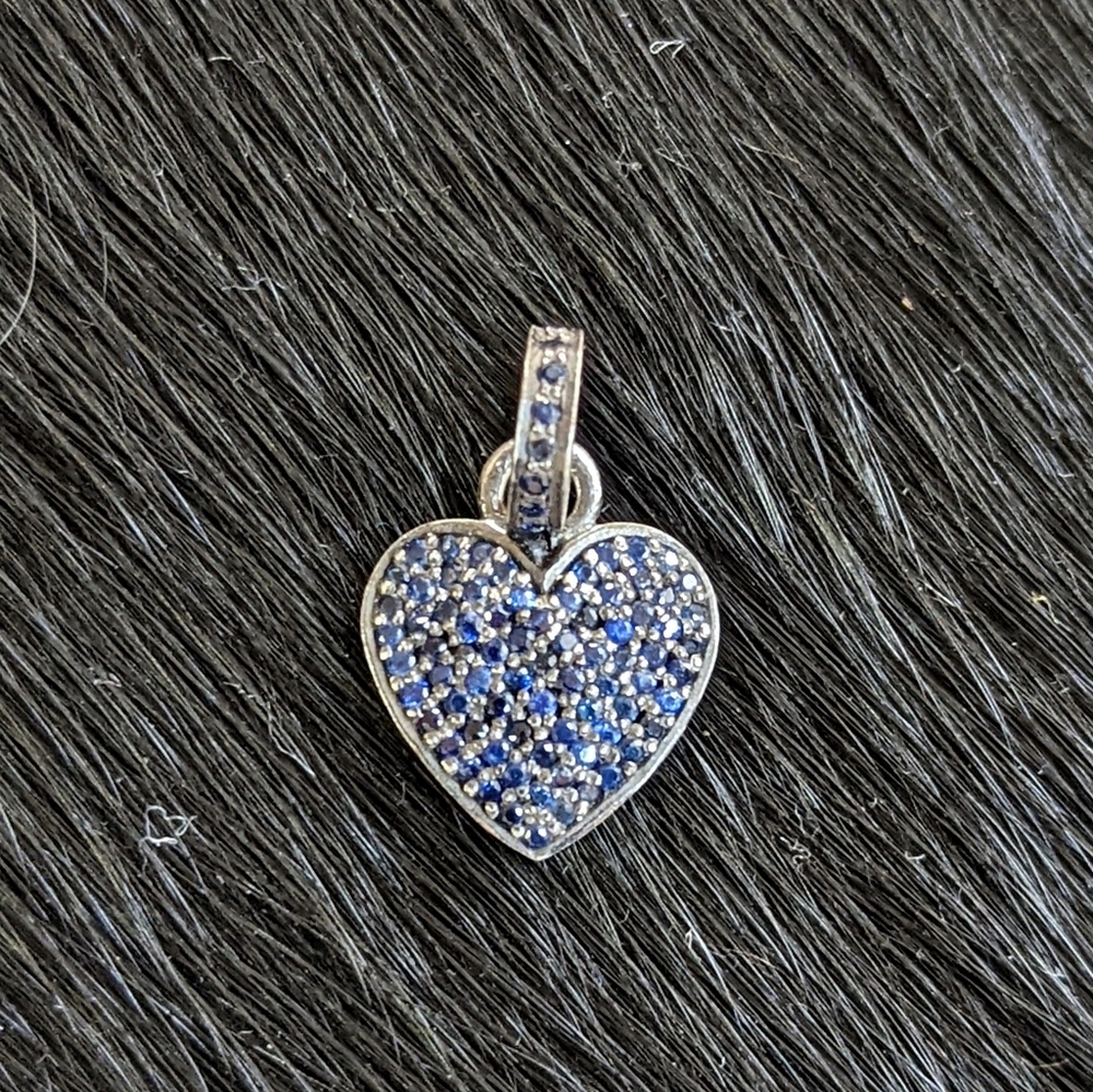 Pave Sapphire and Sterling Heart Pendant